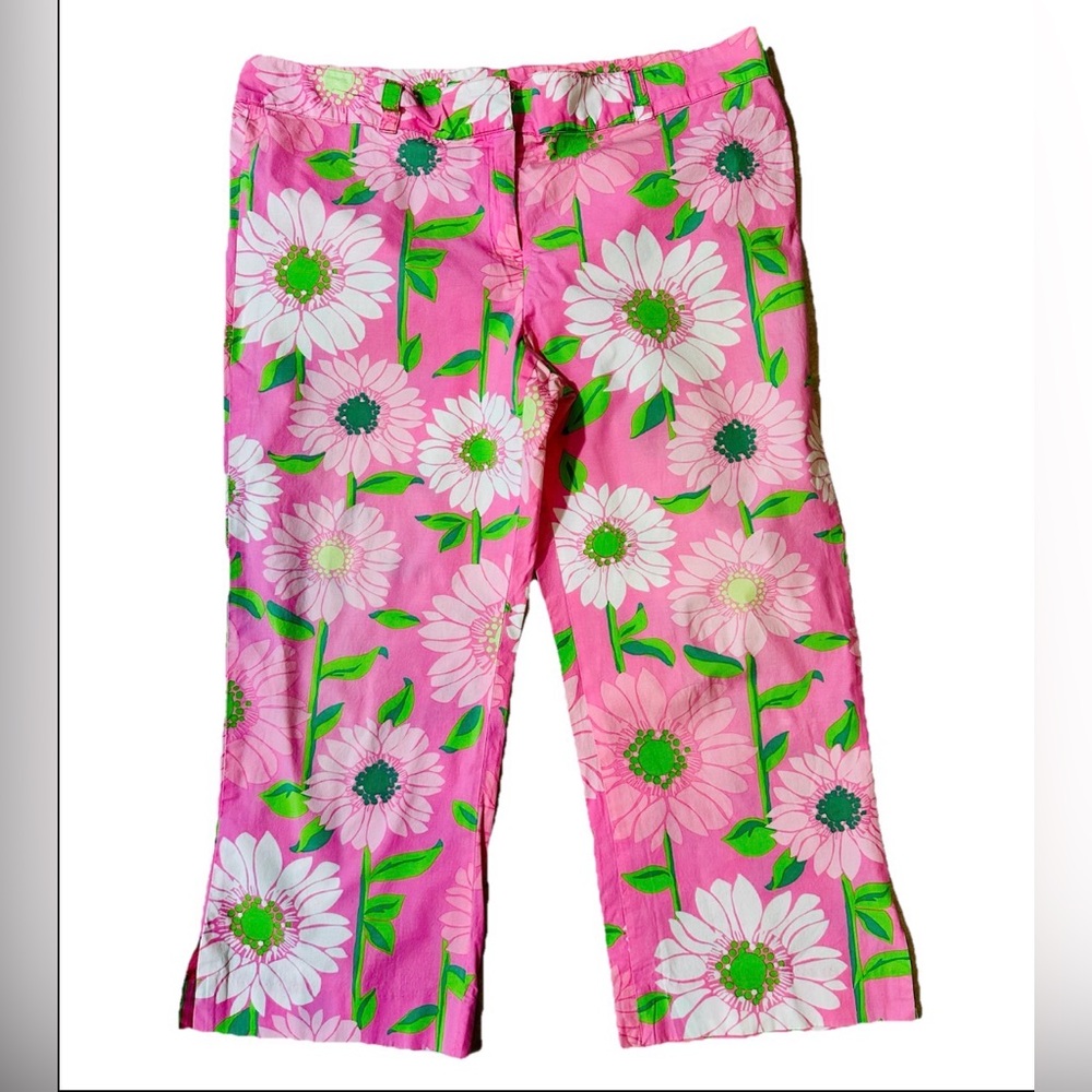 Lilly Pulitzer Floral Daisy Cropped Pants 14 Preppy Retro Casual Cottagecore - Picture 2 of 7